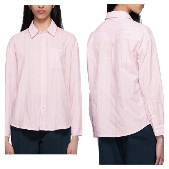 APC Pink Striped Cotton Boyfriend Shirt L US 40 EU NWT $225 - Picture 1 of 6
